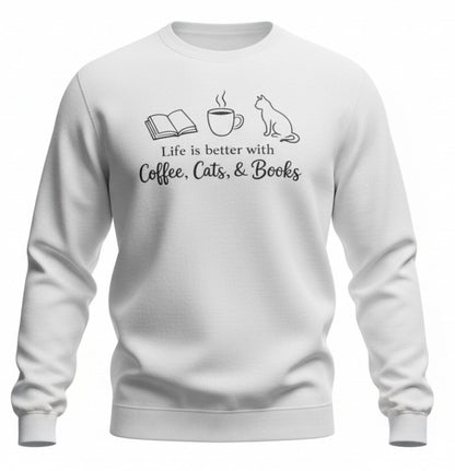 Coffee Cats Books Graphic Tee, Unisex Cotton Blend Shirt, Reader Gift