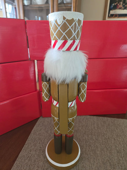 14 Inch Gingerbread Nutcracker, Candy Cane, Peppermint Accents, Christmas Decor