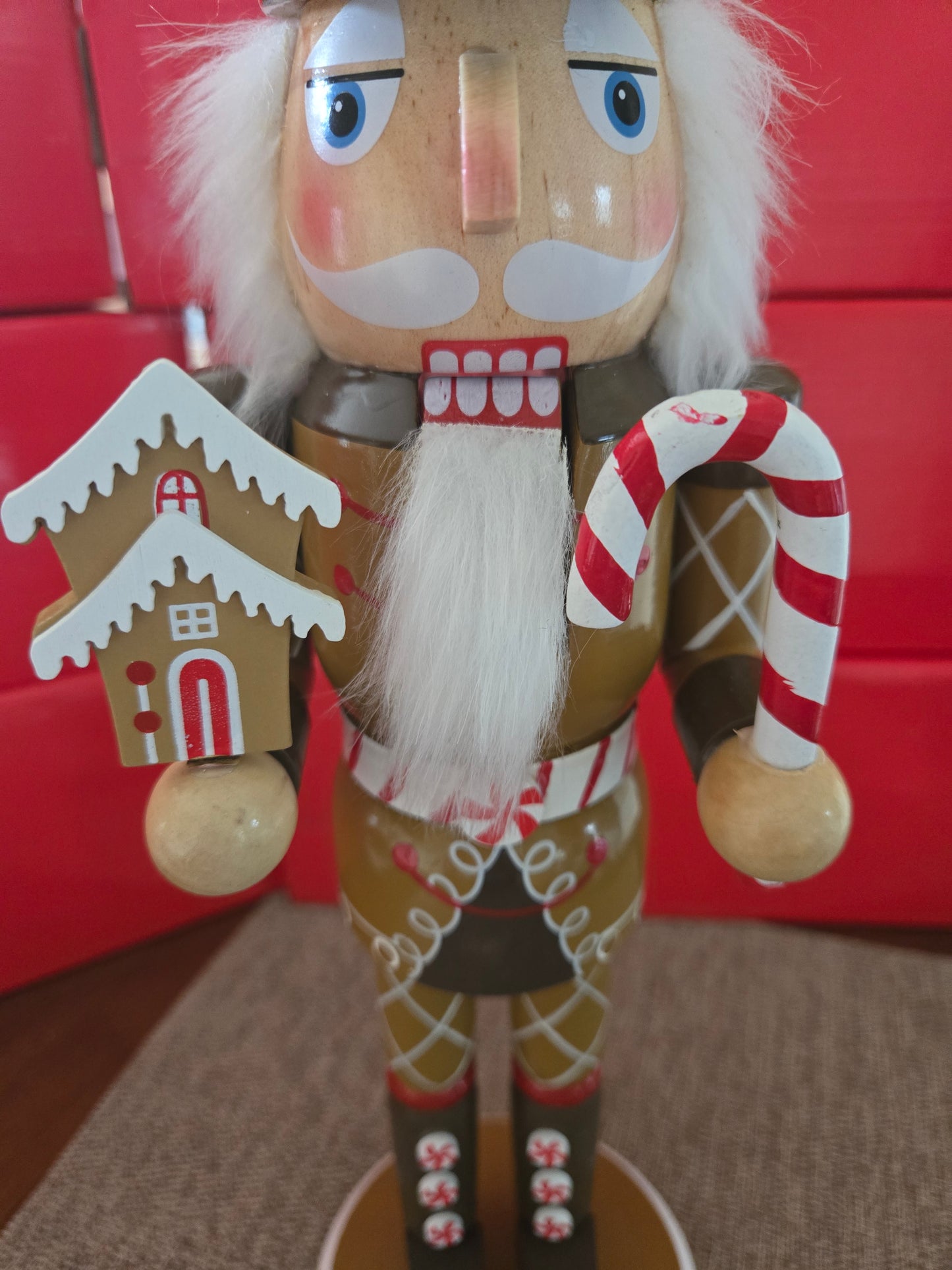 14 Inch Gingerbread Nutcracker, Candy Cane, Peppermint Accents, Christmas Decor