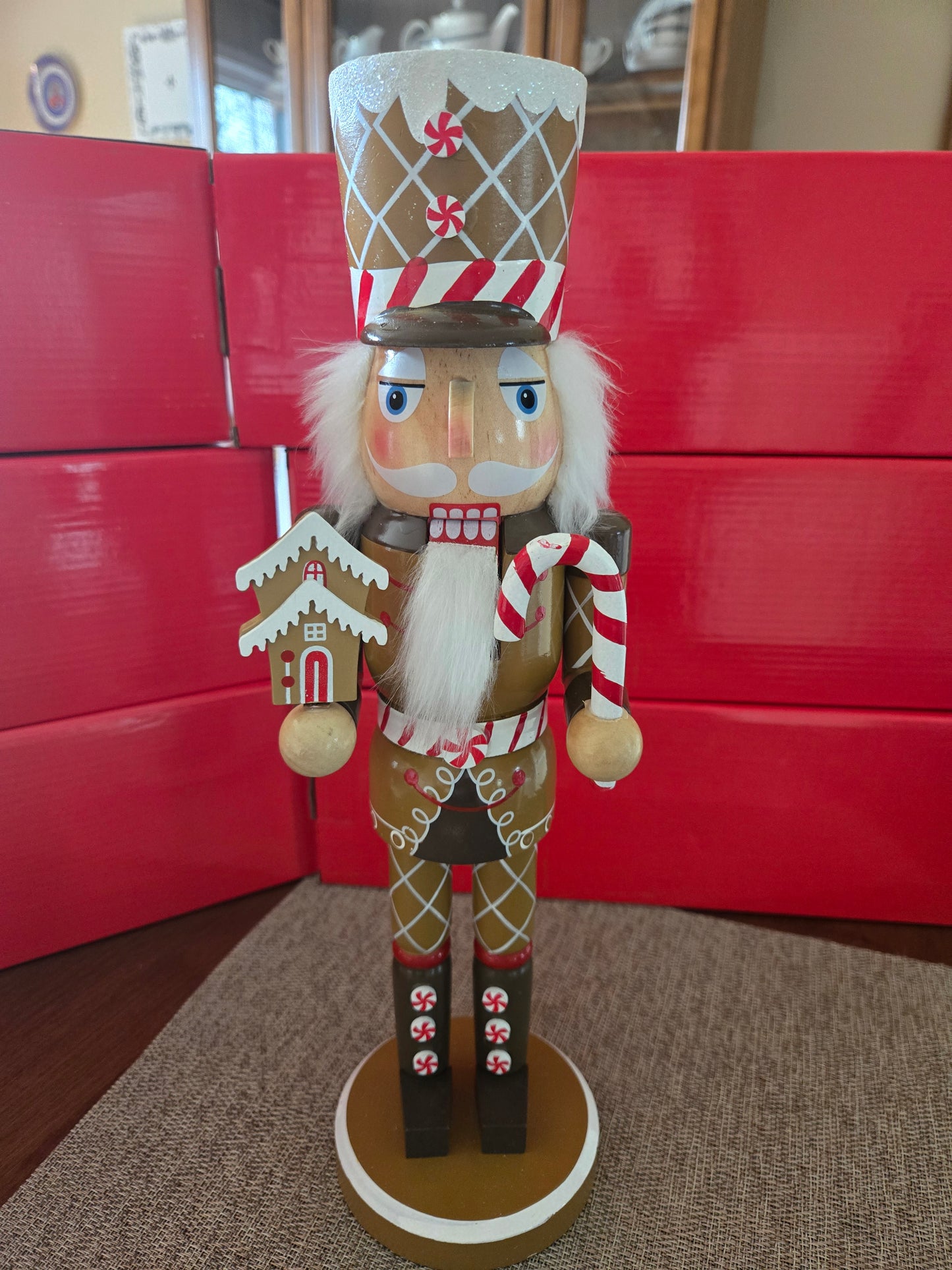 14 Inch Gingerbread Nutcracker, Candy Cane, Peppermint Accents, Christmas Decor
