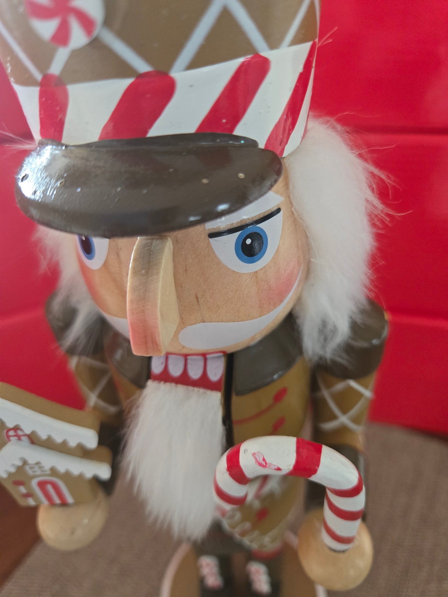 14 Inch Gingerbread Nutcracker, Candy Cane, Peppermint Accents, Christmas Decor