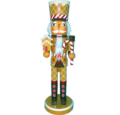 14 Inch Gingerbread Nutcracker, Candy Cane, Peppermint Accents, Christmas Decor