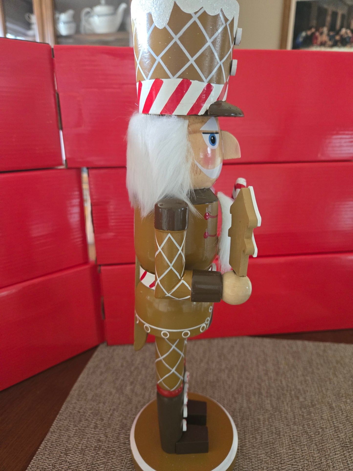 14 Inch Gingerbread Nutcracker, Candy Cane, Peppermint Accents, Christmas Decor