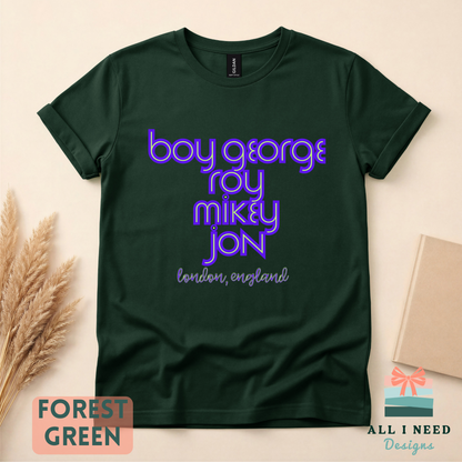 Culture Club Band Names Tee, Boy George Retro Neon Shirt, London New Wave Music
