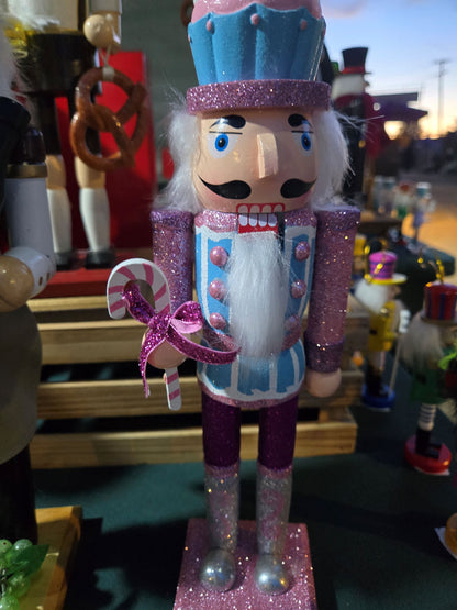 12-Inch Wooden Cupcake Nutcracker, Glittery Sweet Shop Bakery Decor