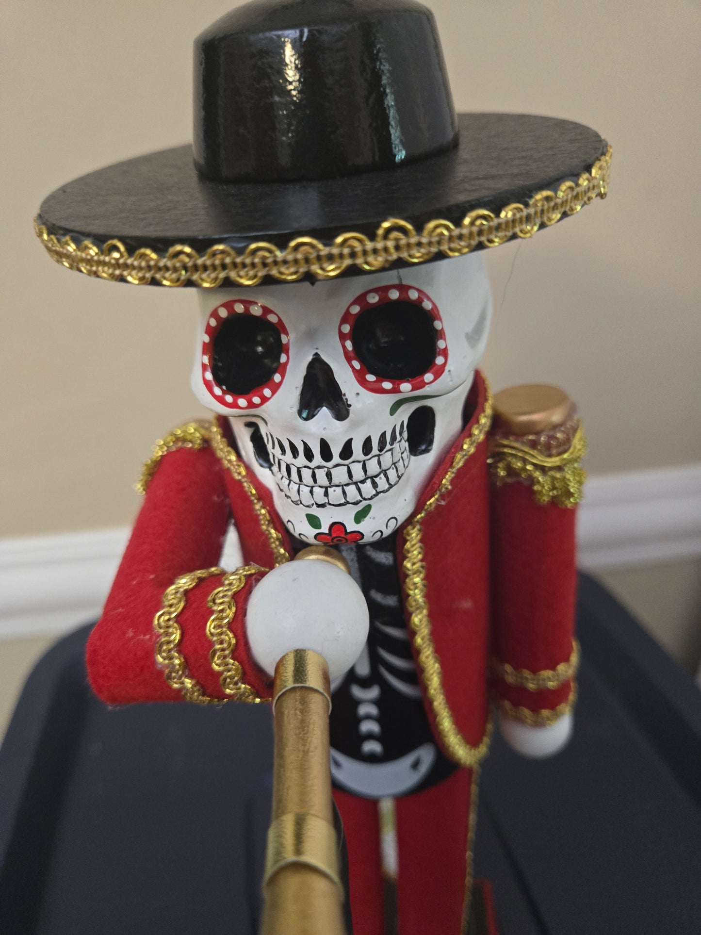 Día de Los Muertos Trumpeter Figure, Wood Skeleton Soldier, Sugar Skull Decoration
