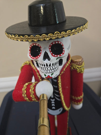 Día de Los Muertos Trumpeter Figure, Wood Skeleton Soldier, Sugar Skull Decoration