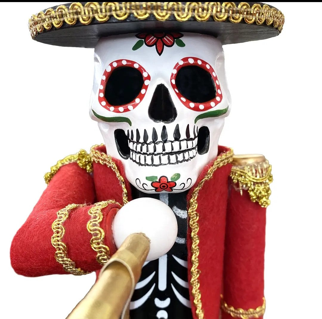 Día de Los Muertos Trumpeter Figure, Wood Skeleton Soldier, Sugar Skull Decoration