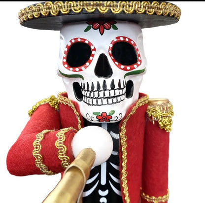 Día de Los Muertos Trumpeter Figure, Wood Skeleton Soldier, Sugar Skull Decoration