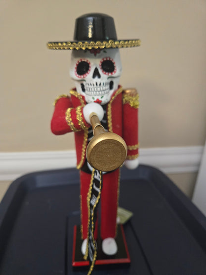 Día de Los Muertos Trumpeter Figure, Wood Skeleton Soldier, Sugar Skull Decoration