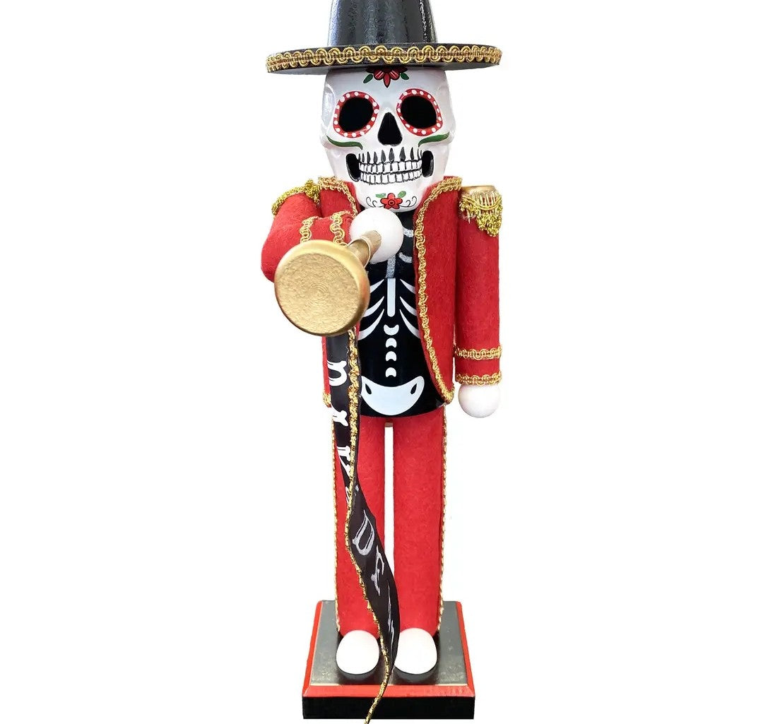 Día de Los Muertos Trumpeter Figure, Wood Skeleton Soldier, Sugar Skull Decoration