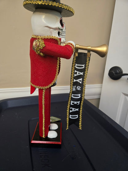 Día de Los Muertos Trumpeter Figure, Wood Skeleton Soldier, Sugar Skull Decoration