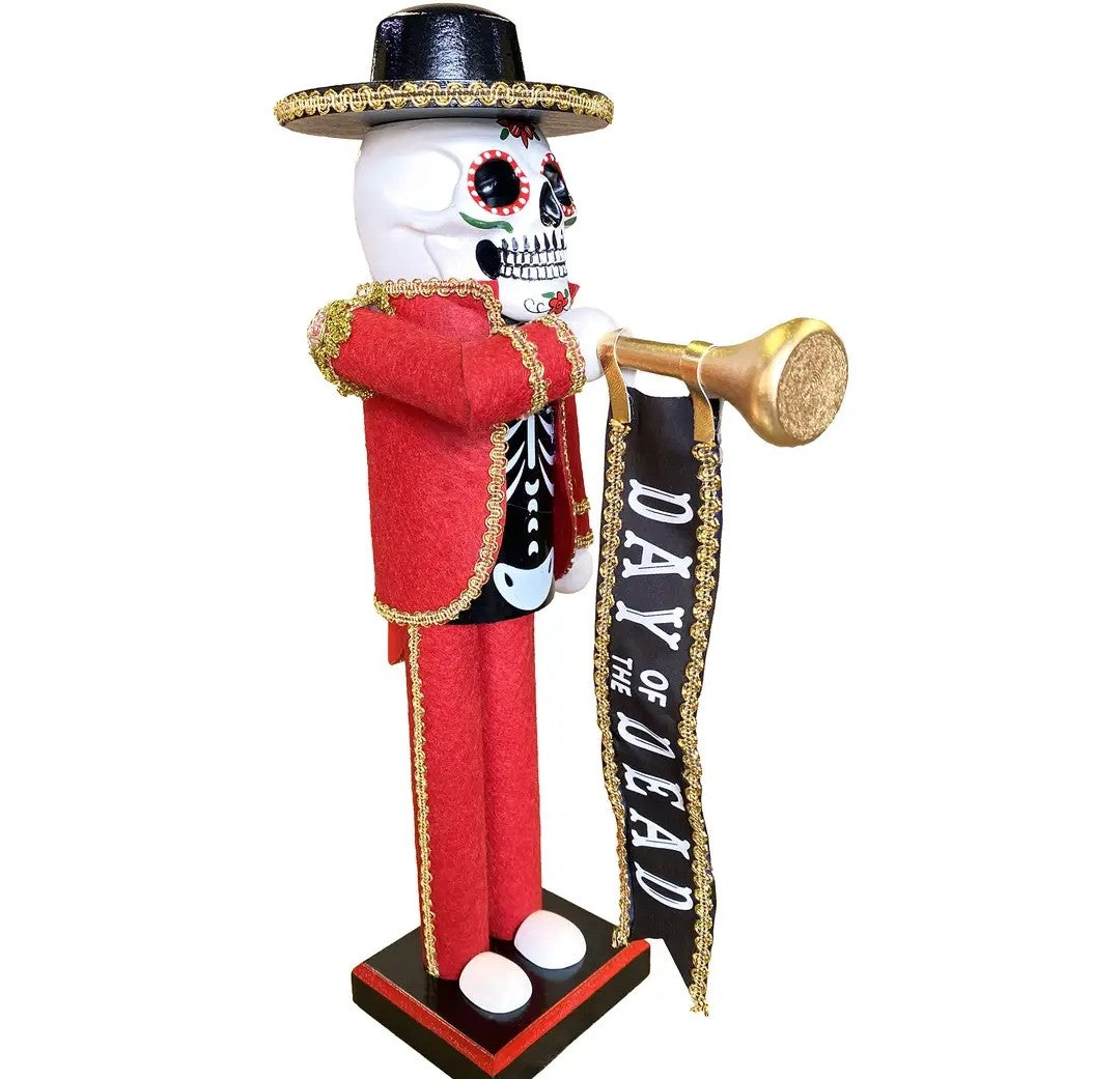 Día de Los Muertos Trumpeter Figure, Wood Skeleton Soldier, Sugar Skull Decoration