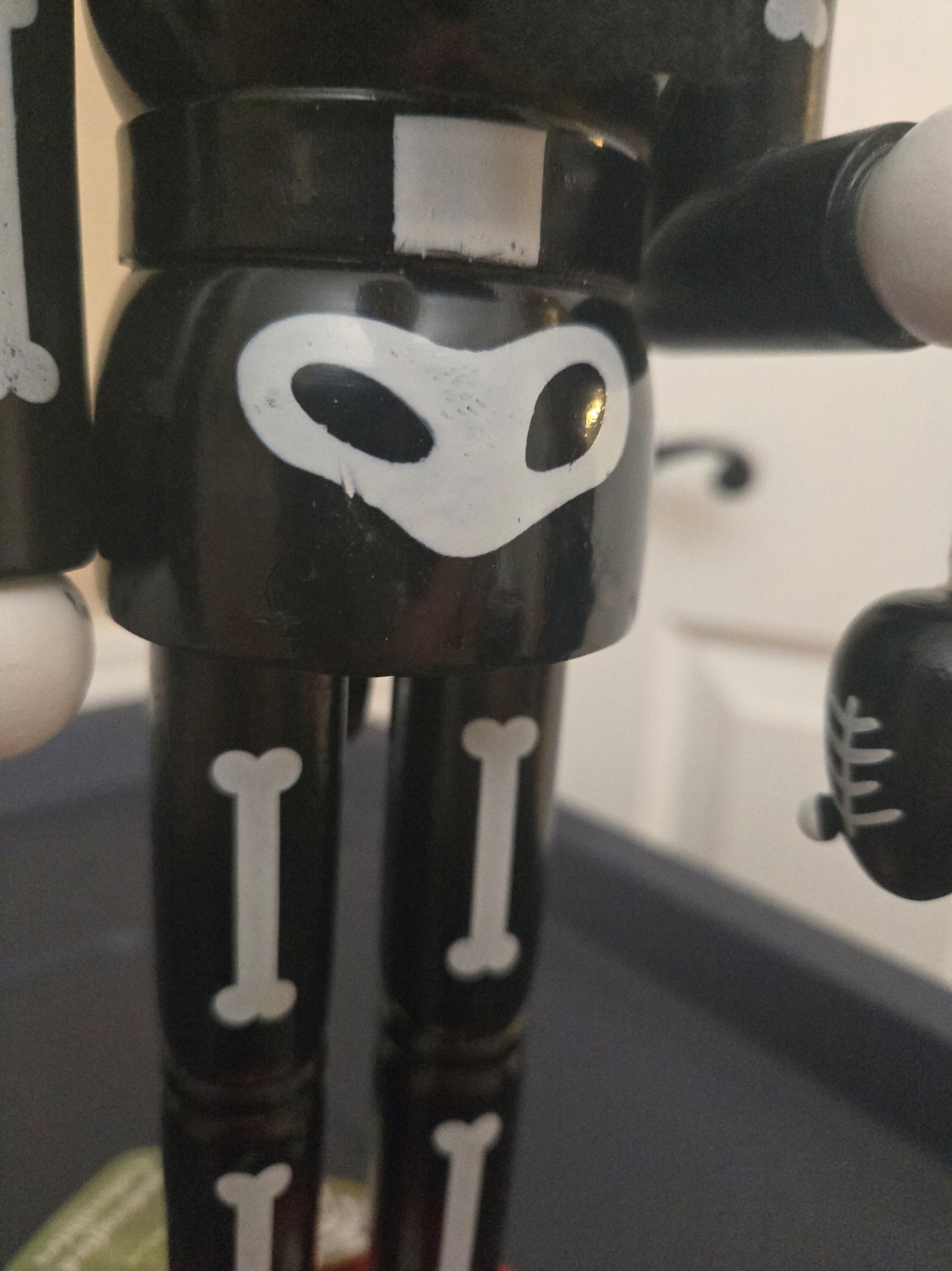 Mexican Holiday Tradition Figurine, Black Feline Calavera, Wood Nutcracker, Día de Muertos