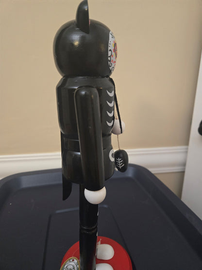 Mexican Holiday Tradition Figurine, Black Feline Calavera, Wood Nutcracker, Día de Muertos