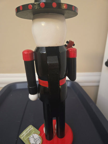 14 Inch Sugar Skull Nutcracker Display Figure, Wooden Mariachi, Painted Wooden Statue, Red Black Holiday Decoration