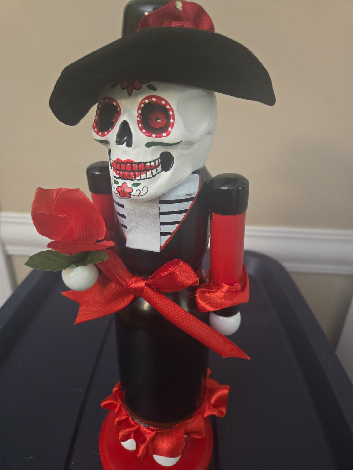 14-inch Día de Los Muertos Wooden Lady Nutcracker, Sugar Skull Rose Decor