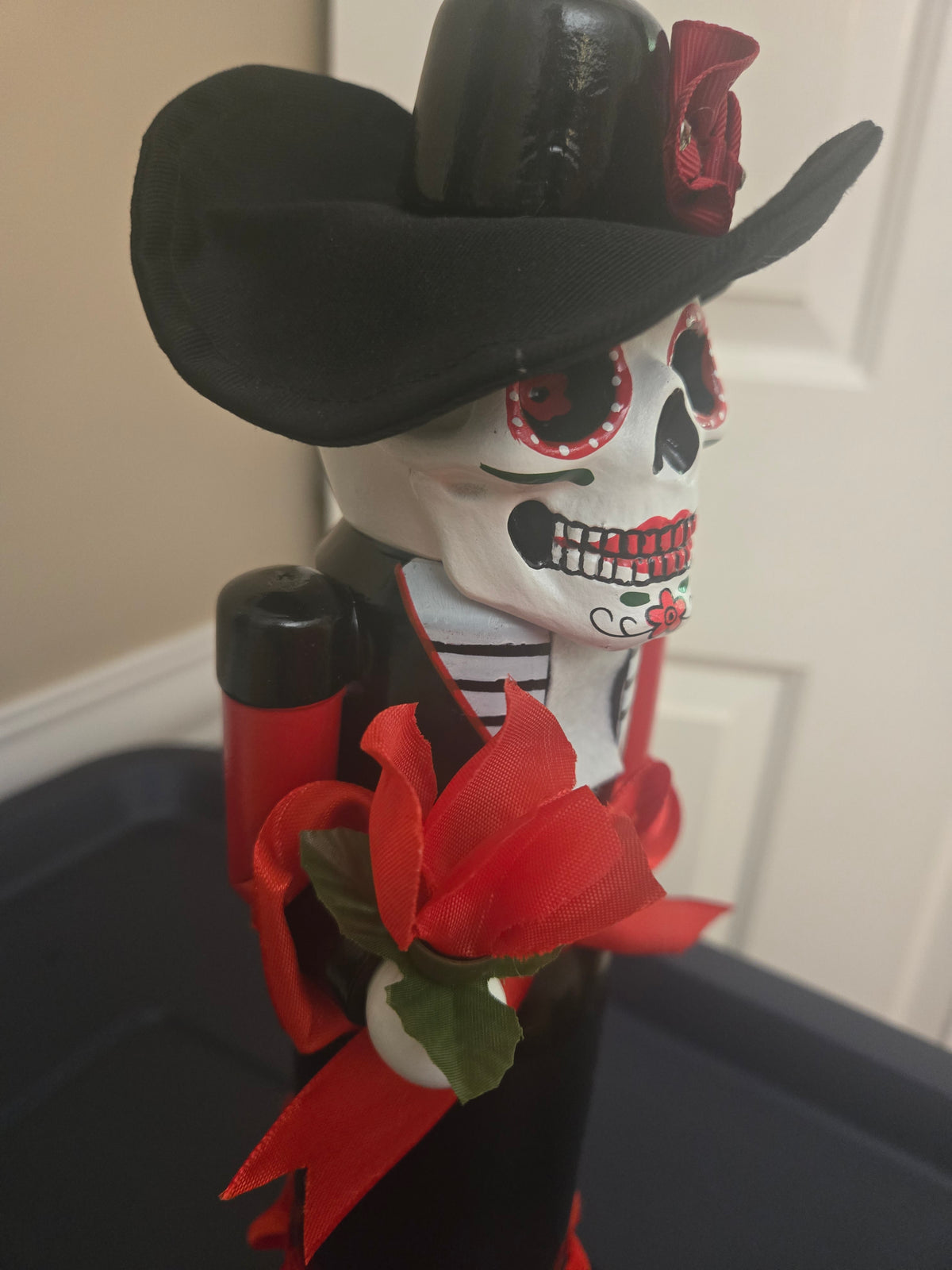 14-inch Día de Los Muertos Wooden Lady Nutcracker, Sugar Skull Rose Decor
