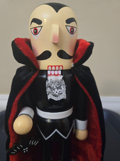10-inch Dracula Wooden Nutcracker Halloween Decor, Vampire Figurine, Bat Accent, Gothic Home