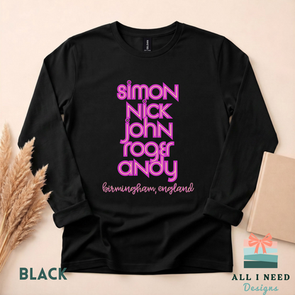 Duran Duran Retro Band Names Shirt, Neon Pink Print, Birmingham England Concert Tee