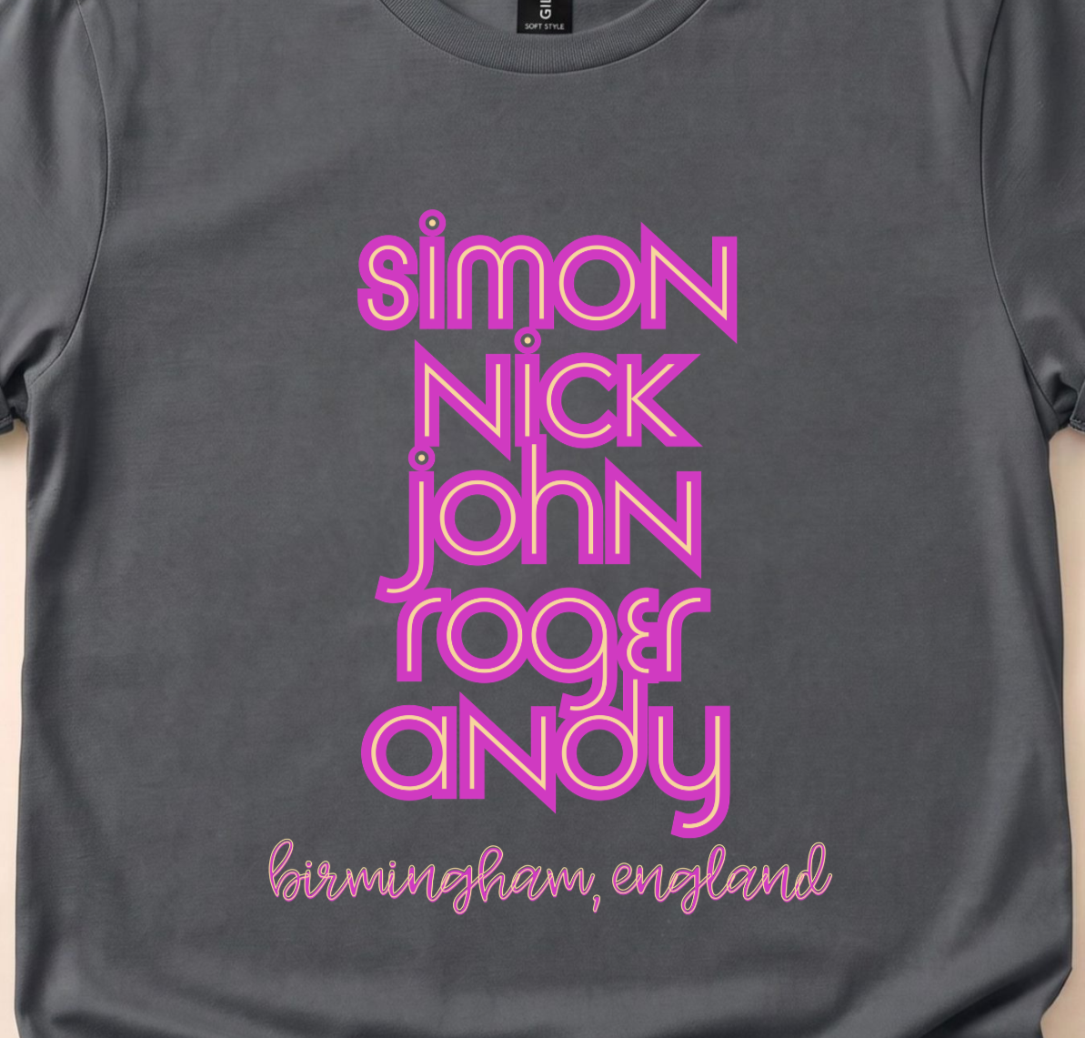 Duran Duran Retro Band Names Shirt, Neon Pink Print, Birmingham England Concert Tee