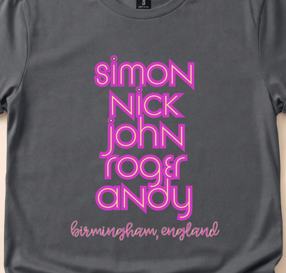 Duran Duran Retro Band Names Shirt, Neon Pink Print, Birmingham England Concert Tee