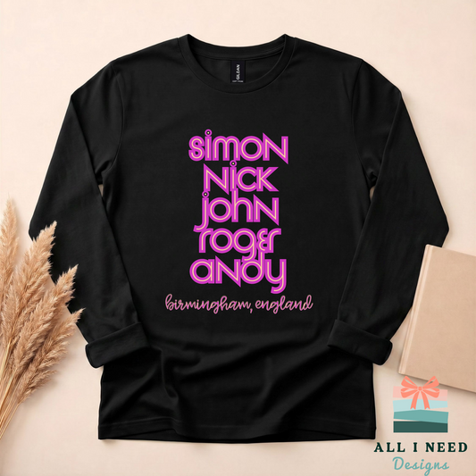 Duran Duran Retro Band Names Shirt, Neon Pink Print, Birmingham England Concert Tee