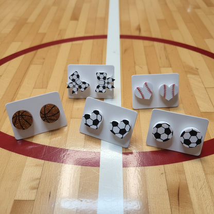 Sports Ball Mini Stud Earrings | Laser Cut Acrylic Soccer, Baseball, Basketball | Stainless Steel Posts