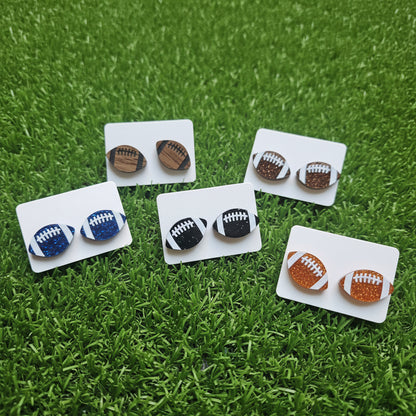 Acrylic Football Stud Earrings | Laser Cut Mini Sports Studs | Stainless Steel Posts | 5 Colors