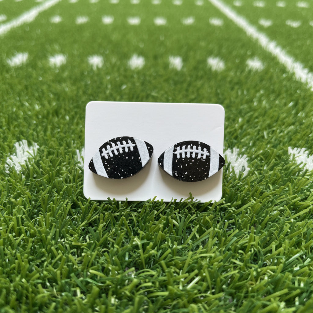Acrylic Football Stud Earrings | Laser Cut Mini Sports Studs | Stainless Steel Posts | 5 Colors