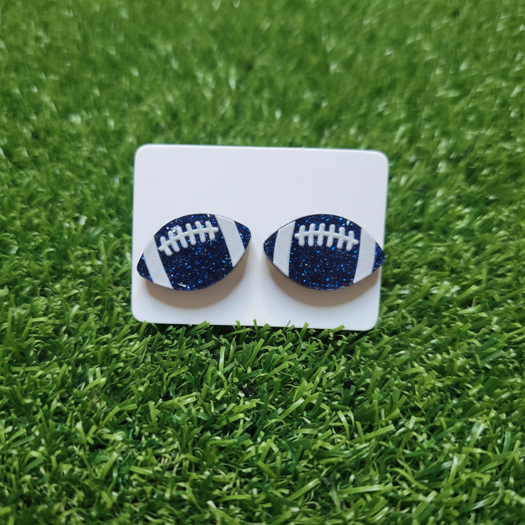 Acrylic Football Stud Earrings | Laser Cut Mini Sports Studs | Stainless Steel Posts | 5 Colors