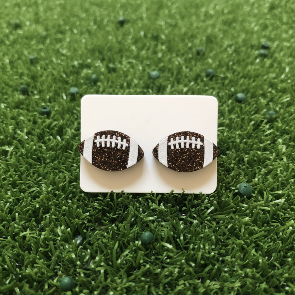 Acrylic Football Stud Earrings | Laser Cut Mini Sports Studs | Stainless Steel Posts | 5 Colors