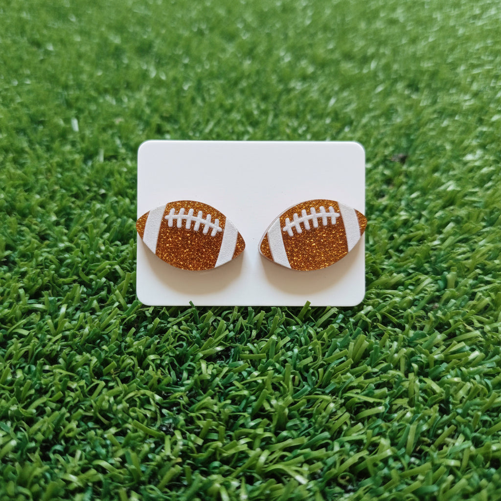 Acrylic Football Stud Earrings | Laser Cut Mini Sports Studs | Stainless Steel Posts | 5 Colors