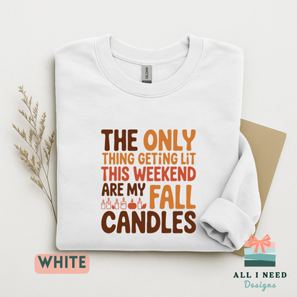 Weekend Fall Candle Graphic Top, Sweatshirt or Hoodie, Long Sleeves, Seasonal Humor