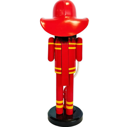 Firefighter Nutcracker Statue, Hand-Painted Wooden Holiday Decor, Red Gold Accents
