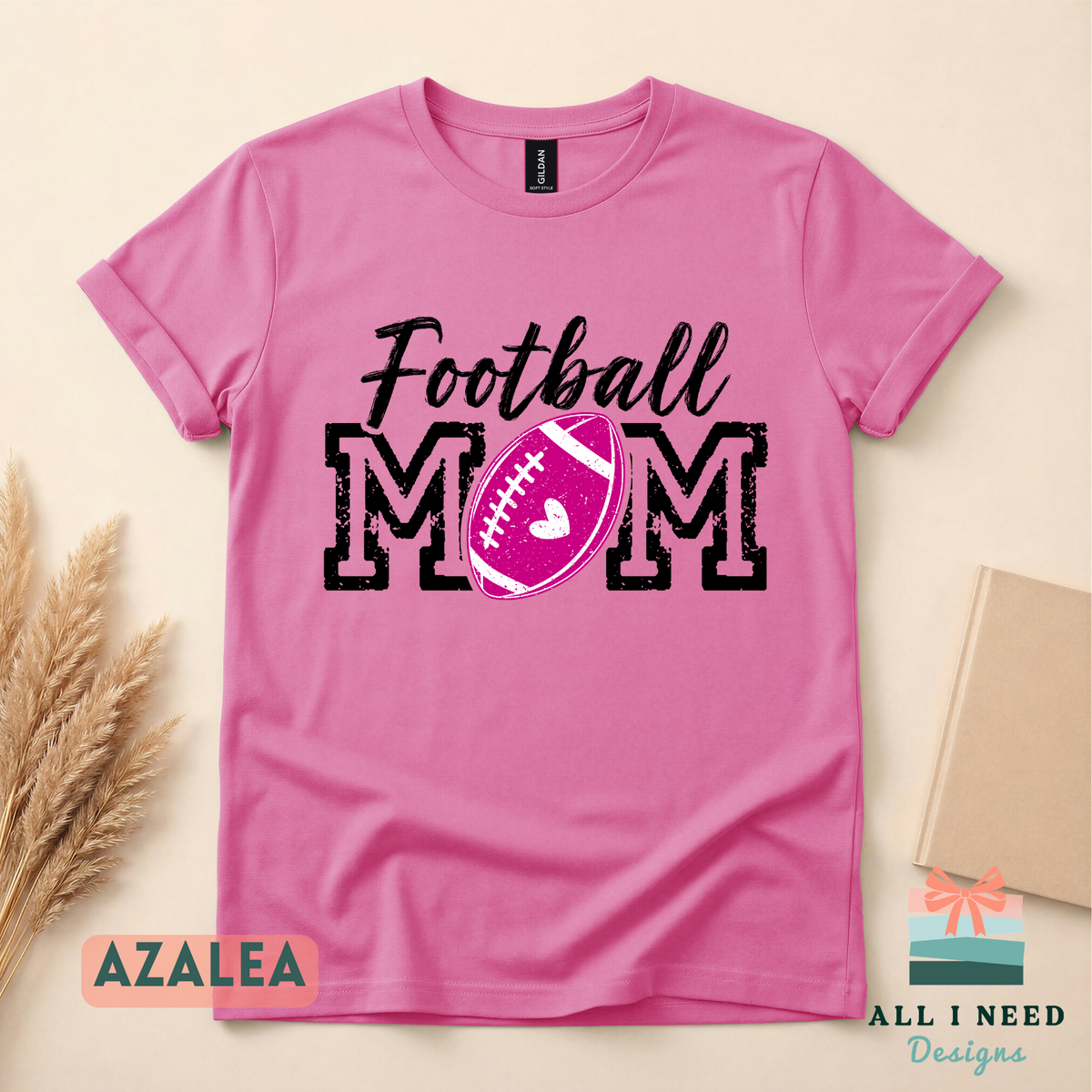 Proud Football Mom Hoodie for Game Day, pink heart design, unisex sizing, sizes XS-3XL