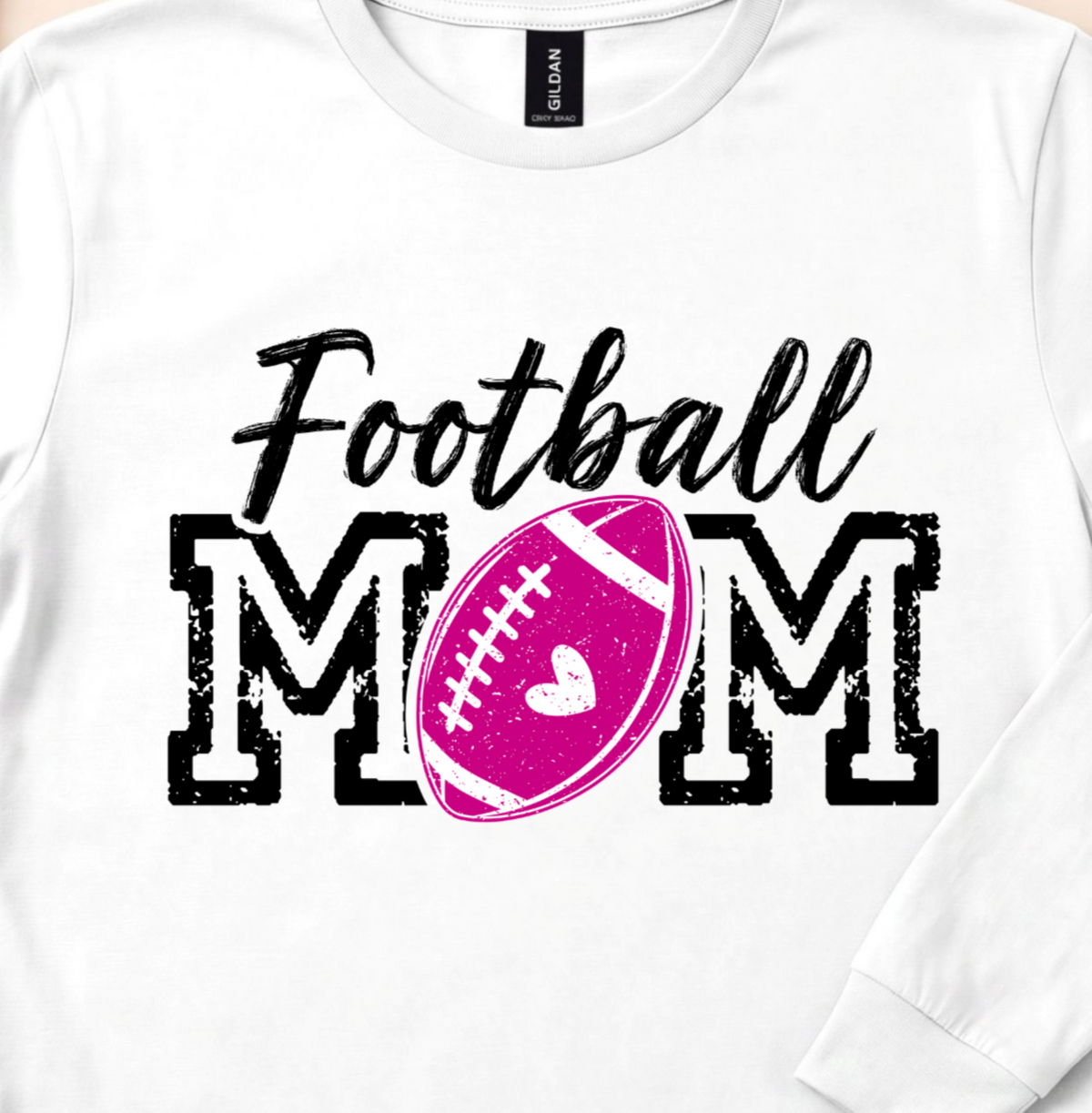 Proud Football Mom Hoodie for Game Day, pink heart design, unisex sizing, sizes XS-3XL