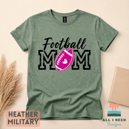 Proud Football Mom Hoodie for Game Day, pink heart design, unisex sizing, sizes XS-3XL