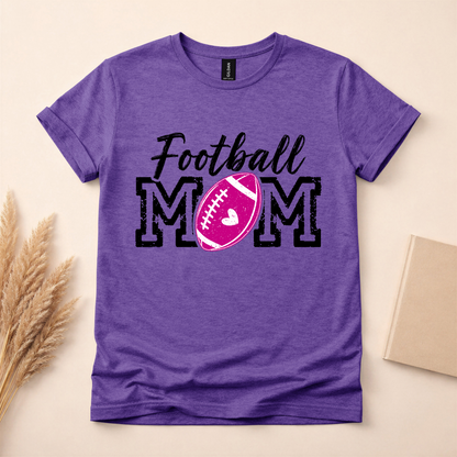 Proud Football Mom Hoodie for Game Day, pink heart design, unisex sizing, sizes XS-3XL