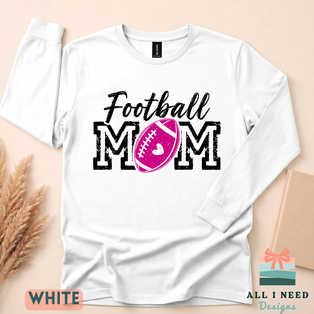 Proud Football Mom Hoodie for Game Day, pink heart design, unisex sizing, sizes XS-3XL