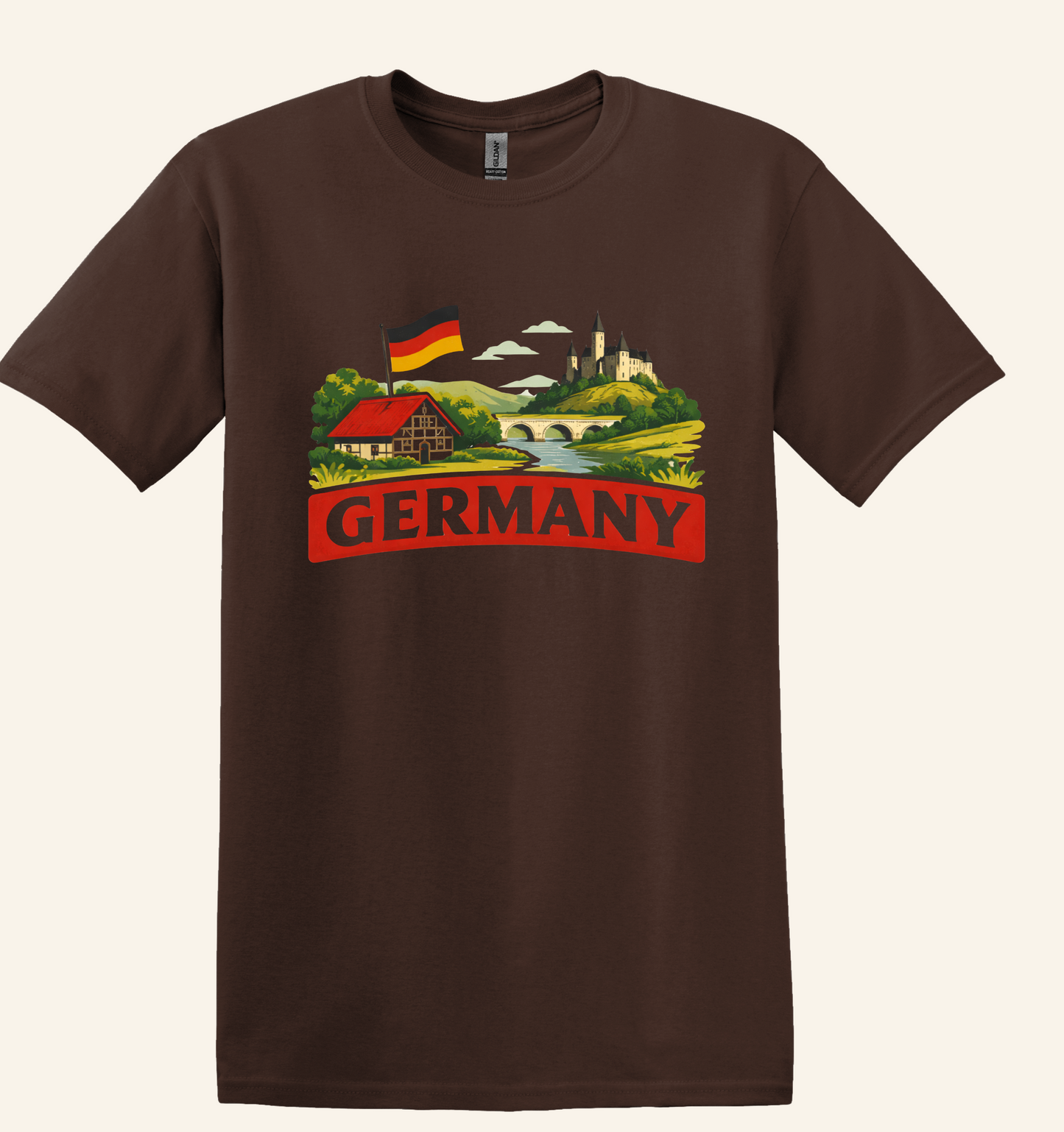 German Landscape Flag Graphic Tee, retro travel shirt, unisex crewneck, sizes XS–3XL, Deutschland pride