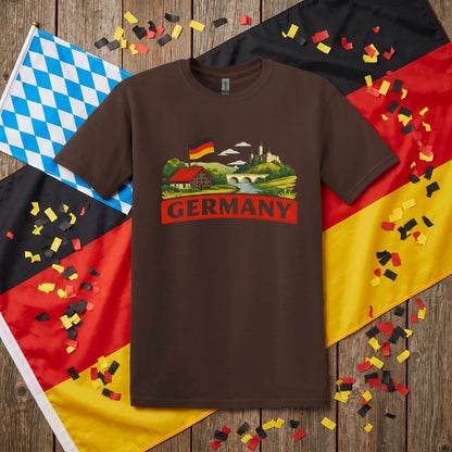 German Landscape Flag Graphic Tee, retro travel shirt, unisex crewneck, sizes XS–3XL, Deutschland pride