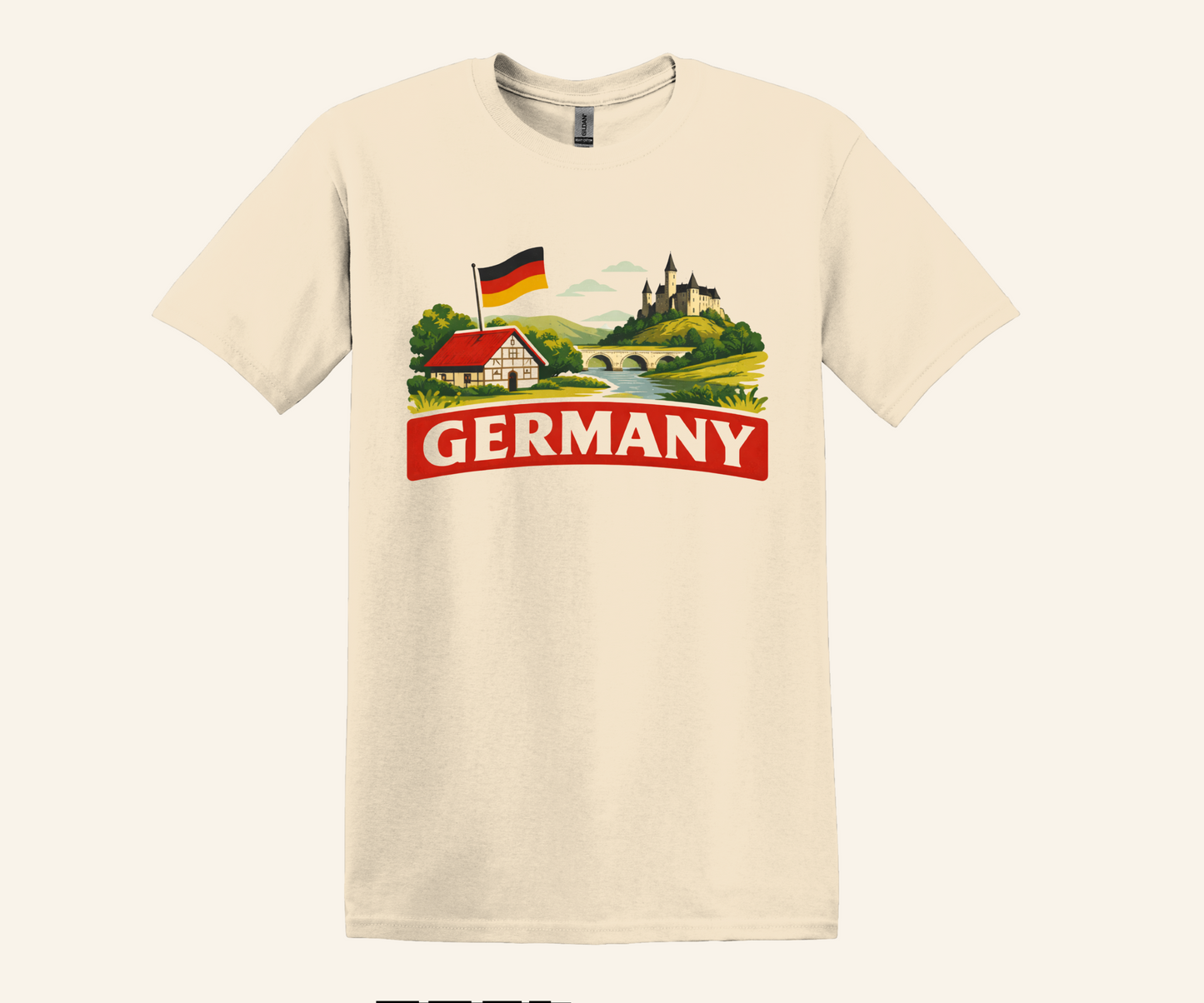German Landscape Flag Graphic Tee, retro travel shirt, unisex crewneck, sizes XS–3XL, Deutschland pride