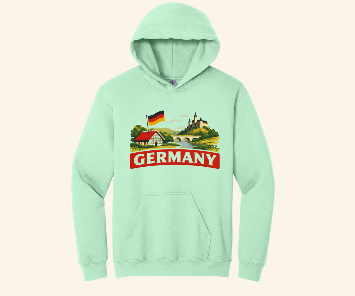 German Landscape Flag Graphic Tee, retro travel shirt, unisex crewneck, sizes XS–3XL, Deutschland pride
