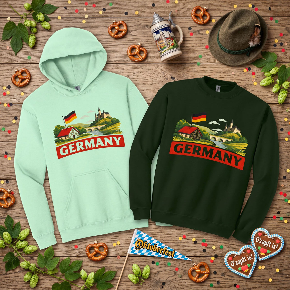 German Landscape Flag Graphic Tee, retro travel shirt, unisex crewneck, sizes XS–3XL, Deutschland pride