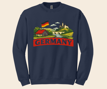 German Landscape Flag Graphic Tee, retro travel shirt, unisex crewneck, sizes XS–3XL, Deutschland pride
