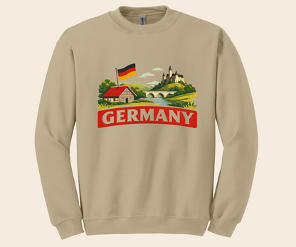 German Landscape Flag Graphic Tee, retro travel shirt, unisex crewneck, sizes XS–3XL, Deutschland pride