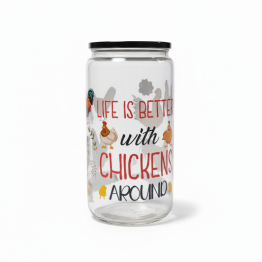 Chicken Glass Tumbler with Lid & Reusable Straw
