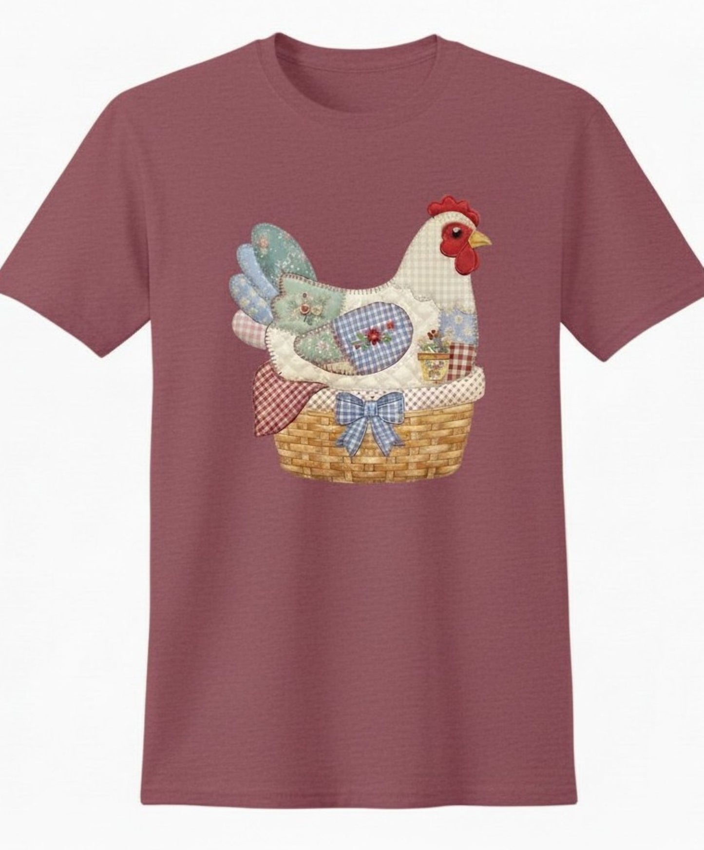 Patchwork Hen T-Shirt, Quilt-Inspired Chicken Graphic Tee, Country Farmhouse Style
