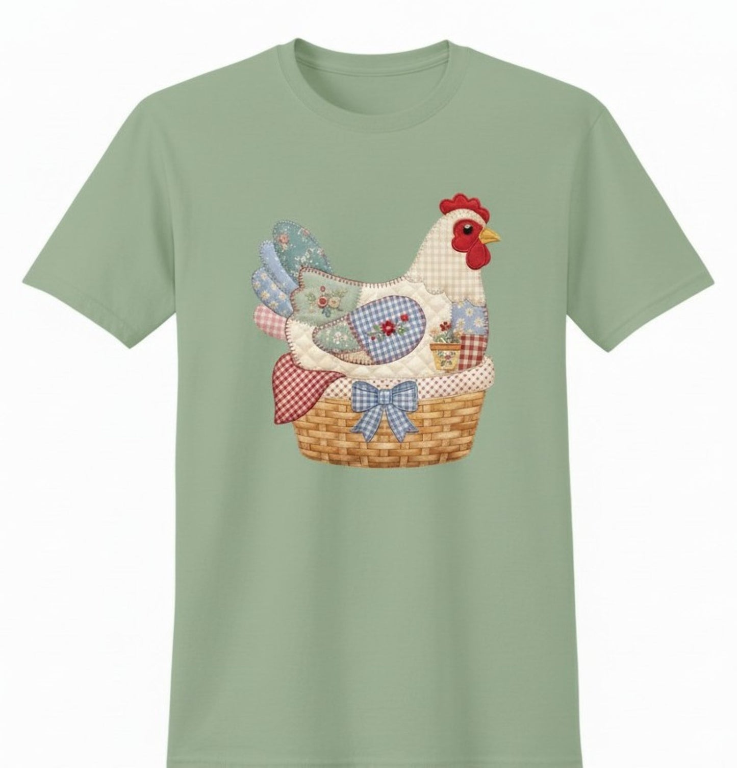 Patchwork Hen T-Shirt, Quilt-Inspired Chicken Graphic Tee, Country Farmhouse Style